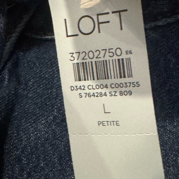 NWT LOFT Petite Large Denim Tie Neck Bow Jacket Gold Buttons Indigo Wash - Picture 4 of 6